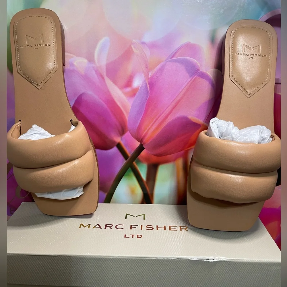 Marc Fisher Tan Padded Strap Slide Sandals